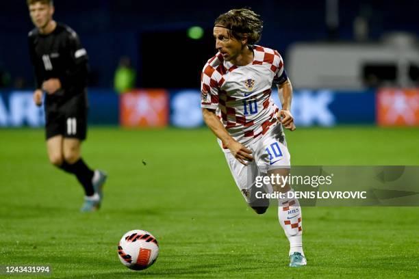 Croatia's midfielder Luka Modric controls the ball during the Nations League League A Group 1 football match between Croatia and Denmark at Stadion...