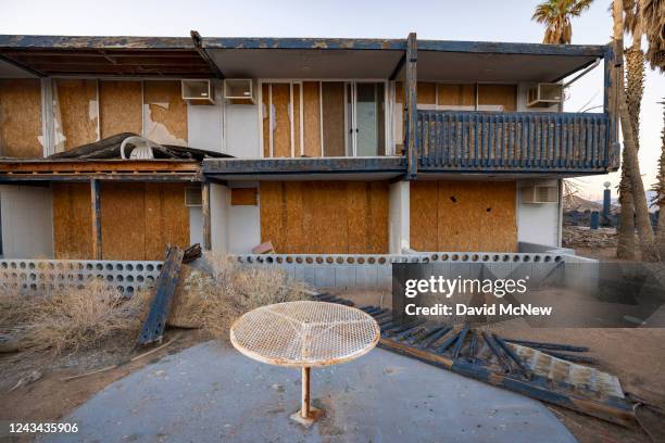 Hotel that went out of business with the shrinking of Lake Mead is left destroyed by vandals as unprecedented drought reduces Colorado River and Lake...