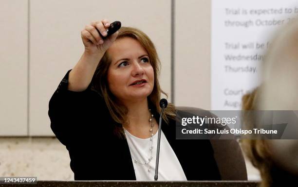 Forensic DNA analyst Angela Butler appears on the stand in Monterey County Superior Court in Salinas on Monday, Sept. 19 during the Kristin Smart...