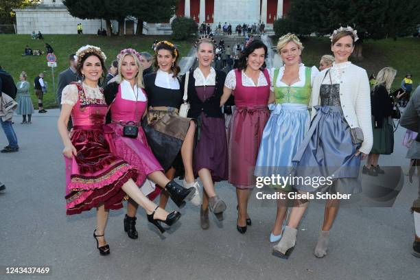 Viktoria Lauterbach, Kinga Mathe, Magdalena Rogl, Monica Ivancan, Dorothee Bär, Julia Klöckner and Judith Dommermuth during the Madlwiesn as part of...