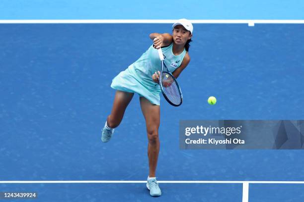 Zhang Shuai of China plays in the Singles quarterfinal match against Petra Martic of Croatia during day five of the Toray Pan Pacific Open at Ariake...