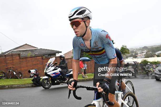 Belgian Fabio Van Den Bossche pictured in action during the U23 men road race at the UCI Road World Championships Cycling 2022, in Wollongong,...