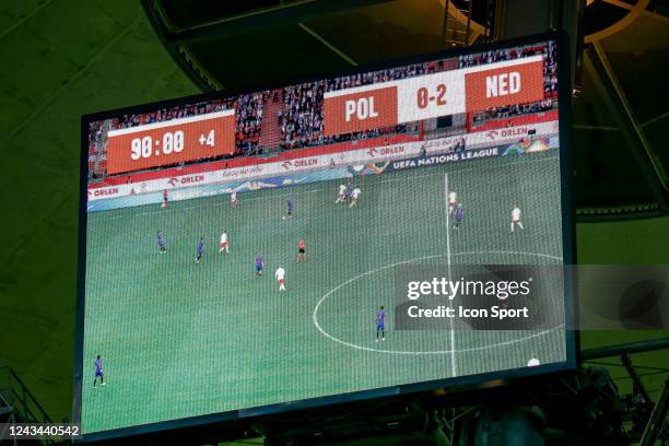 Stadium Narodowy, , season 2022 / 2023 , UEFA Nations League. During the match Poland - Netherlands, scorebord Photo : Icon Sport