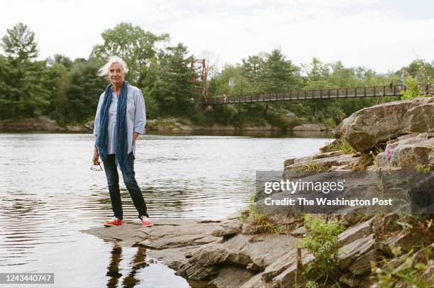 Topsham, ME Elizabeth Strout, a best-selling, Pulitzer Prize-winning author and novelist, stands for a portrait along the Androscoggin River in...