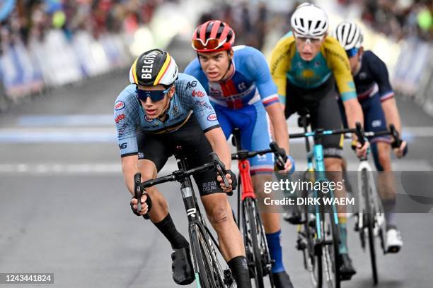 Belgian Alec Segaert, Czech Karel Vacek of Qhubeka Assos and Kazach Yevgeniy Fedorov pictured in action during the U23 men road race at the UCI Road...