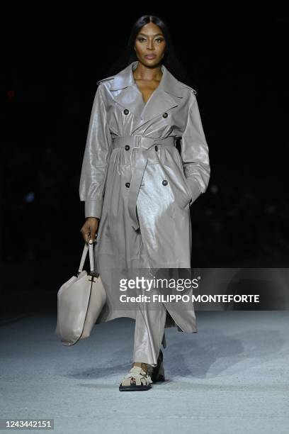 British model Naomi Campbell presents a creation for Tod's Women's Spring Summer 2023 fashion collection on September 23, 2022 as part of the Fashion...