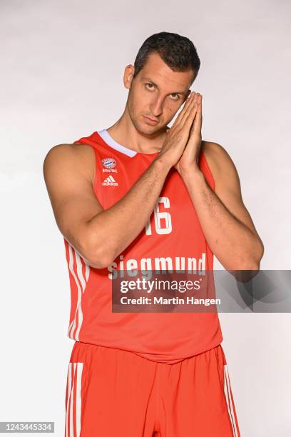 Paul Zipser, #16 poses during the FC Bayern Munich Turkish Airlines EuroLeague Media Day 2022/2023 at Audi Dome on September 22, 2022 in Munich,...