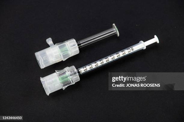 Illustration picture shows a close-up of the applicator developed by Idevax, a Belgian startup that developed a more efficient vaccine injection...