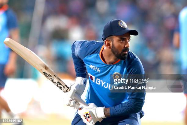 Rahul of India of India warms up prior to game two of the T20 International series between India and Australia at Vidarbha Cricket Association...