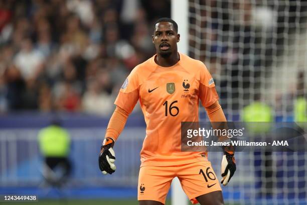 Mike Maignan of France during the UEFA Nations League League A Group 1 match between France and Austria at Stade de France on September 22, 2022 in...