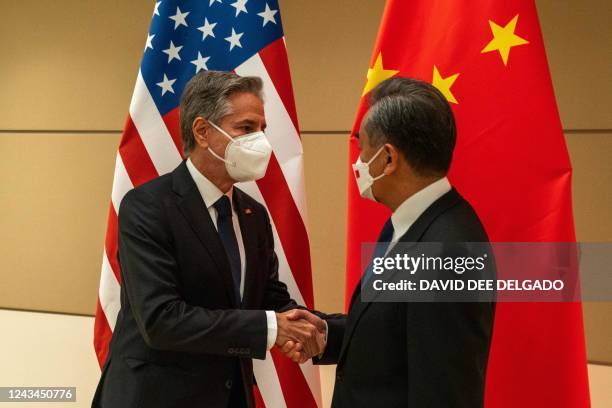 Secretary of State Antony Blinken meets with Chinese Foreign Minister Wang Yi on the sidelines of the 77th session of the United Nations General...