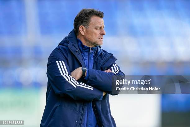 Head coach Christian Woerns of Germany U18 is pictured during the U18-Nations-Tournament match between Germany U18 and USA U18 at Letna Stadium on...