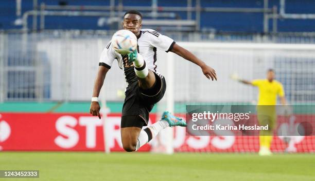 Youssoufa Moukoko of Germany during the International Friendly between Germany U21 and France U21 at MDCC Arena on September 23, 2022 in Magdeburg,...