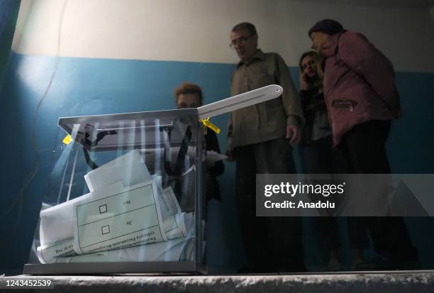 Residents cast their votes in controversial referendums in Donetsk Oblast, Ukraine on September 23, 2022. Voting will run from Friday to Tuesday in...