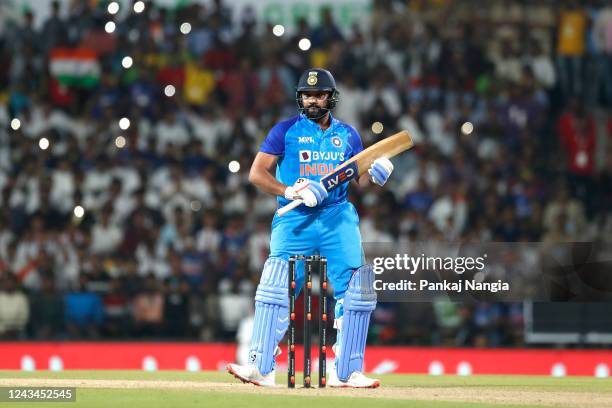 Rohit Sharma of India looks on during game two of the T20 International series between India and Australia at Vidarbha Cricket Association Stadium on...