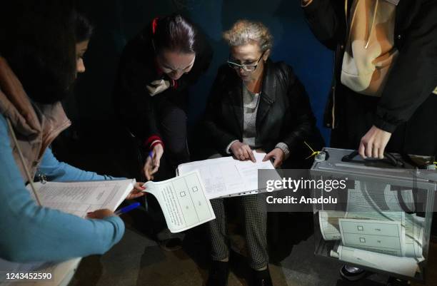 Residents cast their votes in controversial referendums in Donetsk Oblast, Ukraine on September 23, 2022. Voting will run from Friday to Tuesday in...