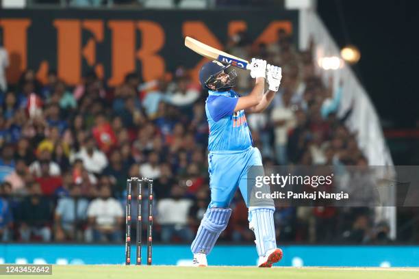 Rohit Sharma of India plays a shot during game two of the T20 International series between India and Australia at Vidarbha Cricket Association...