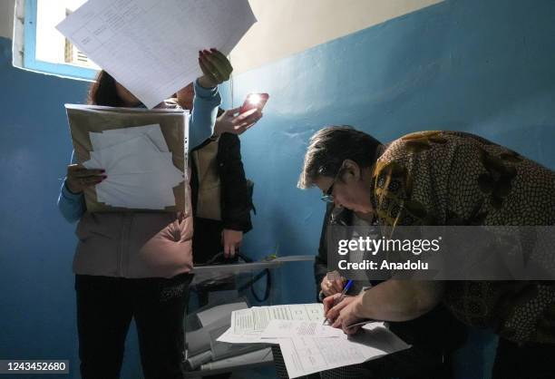 Residents cast their votes in controversial referendums in Donetsk Oblast, Ukraine on September 23, 2022. Voting will run from Friday to Tuesday in...