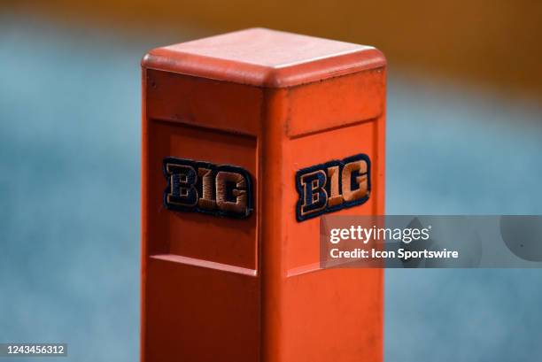 The Big Ten Conference logo on the end zone pylon during a college football game between the Chattanooga Mocs and Illinois Fighting Illini on...