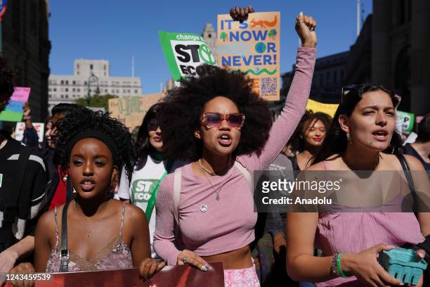 People stage a protest demanding urgent action to tackle global warming in New York, United States on September 23, 2022. During the demonstration,...