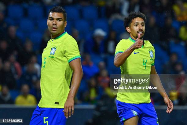 Of Brazil and MARQUINHOS of Brazil during the International Friendly match between Brazil and Ghana at Stade Oceane on September 23, 2022 in Le...