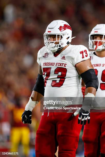 Fresno State Bulldogs offensive lineman Jacob Isaia during a college football game between the Fresno State Bulldogs and the USC Trojans on September...