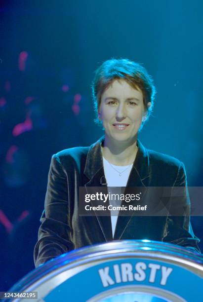 Kirsty Wark on the podium during a special edition of the Weakest Link for Comic Relief that was broadcast on March 16, 2001 as part of Red Nose 2001...