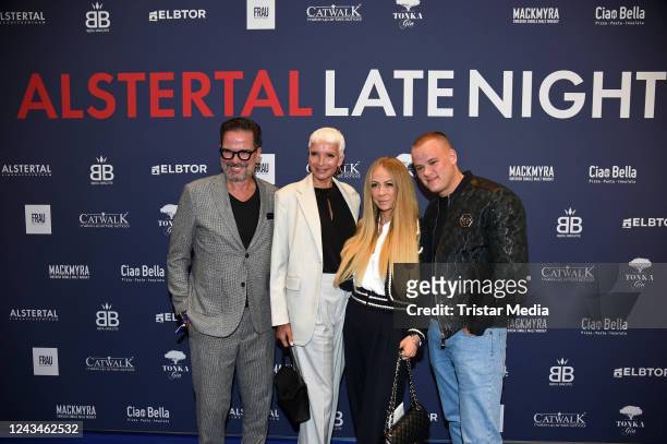 Alex Jolig, Britt Jolig-Heinz, Jenny Elvers and her son Paul Elvers attend the Late Night Shopping Party at Alstertal-Einkaufszentrum on September...