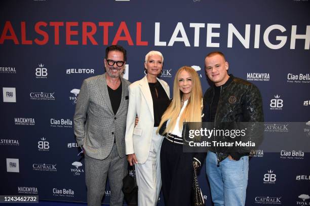 Alex Jolig, Britt Jolig-Heinz, Jenny Elvers and her son Paul Elvers attend the Late Night Shopping Party at Alstertal-Einkaufszentrum on September...