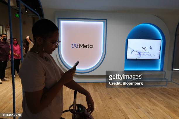 Signage for Meta Platforms Inc. Inside its India headquarters in Gurugram, India on Monday, June 20, 2022. Meta, which already counts India as its...