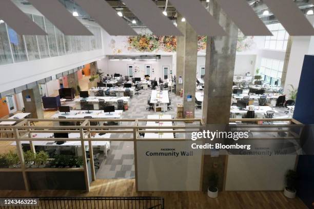 Workstations inside Meta Platforms Inc. India headquarters in Gurugram, India on Monday, June 20, 2022. Meta, which already counts India as its...