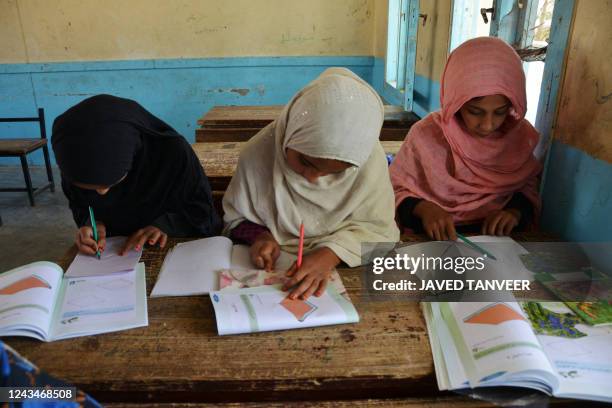 Girls attend a class at a school in Kandahar on September 24, 2022.