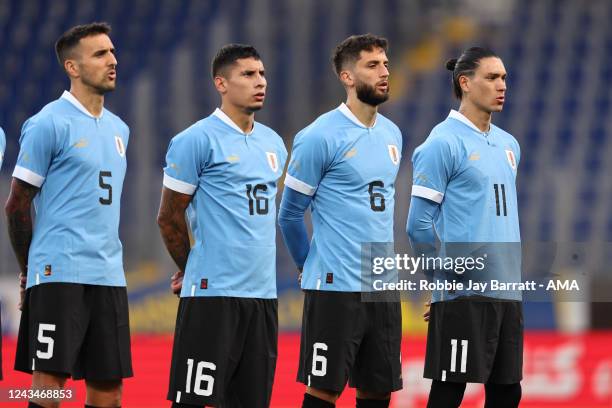 Players of Uruguay line up during the International Friendly match between Iran and Uruguay at NV Arena on September 23, 2022 in St. Poelten, Austria.