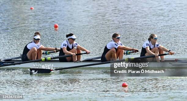 Racice , Czech Republic - 24 September 2022; The New Zealand team, from left, Catherine Layburn, Davina Waddy, Beth Ross and Phoebe Spoors on their...