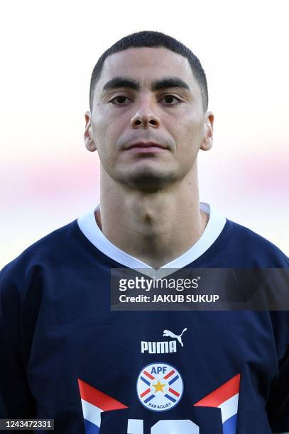 Paraguay's midfielder Miguel Almiron poses prior to the friendly football match between Paraguay and United Arab Emirates in Wiener Neustadt, Austria...