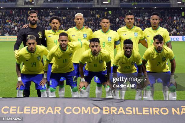 Brasil goalkeeper Alisson , Marquinhos of Brasil, Richarlison of Brasil, Thiago Silva of Brasil, Casimiro of Brasil, Eder Militao of Brasil Raphinha...