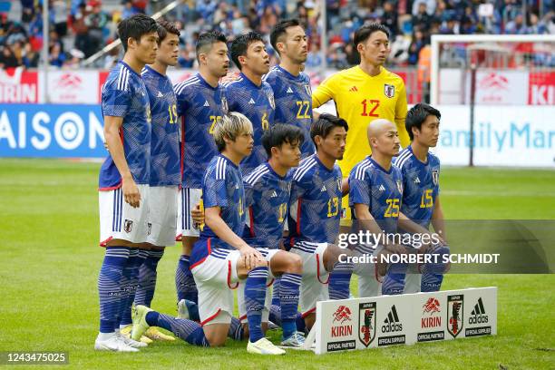 Japan's national football team poses prior the friendly football match between Japan and United States in Dusseldorf, western Germany, on September...