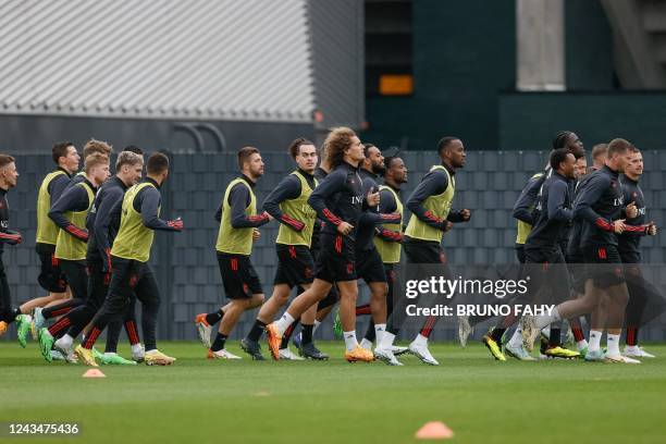 Belgium's players pictured during a training session of the Belgian national soccer team, the Red Devils, Saturday 24 September 2022 in Tubize,...