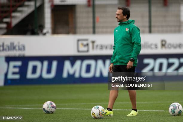 An unidentified coach is seen ahead of the international friendly football match between Ivory Coast and Togo at Diochon stadium in Le...