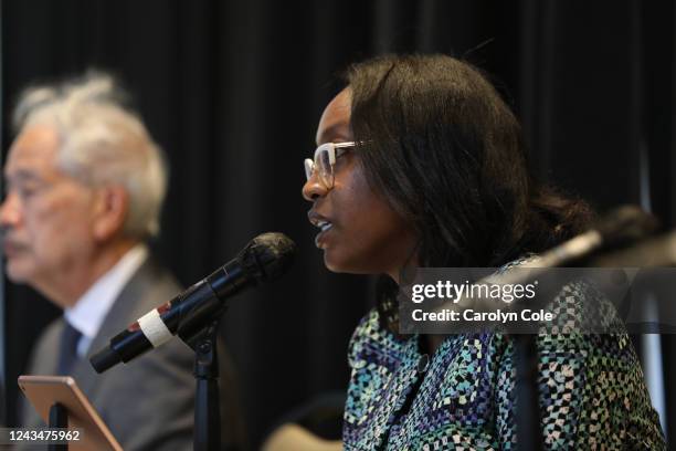 Los Angeles, CaliforniaSept. 22, 2022 California Reparations Task Force Chair Kamilah Moore speaks as the task force meets to hear public input on...