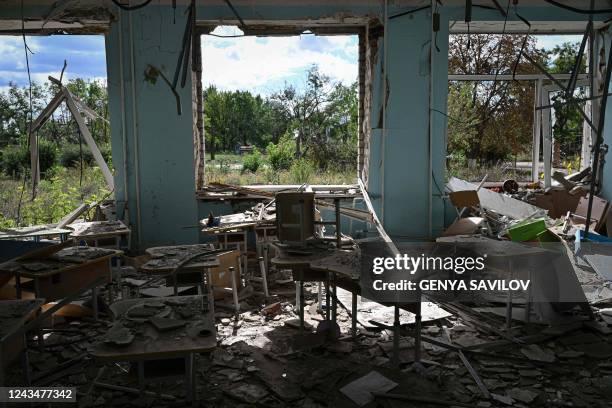 Photograph taken on September 24 shows a destroyed school in a village of Mykolaiv region amid the Russian invasion of Ukraine.