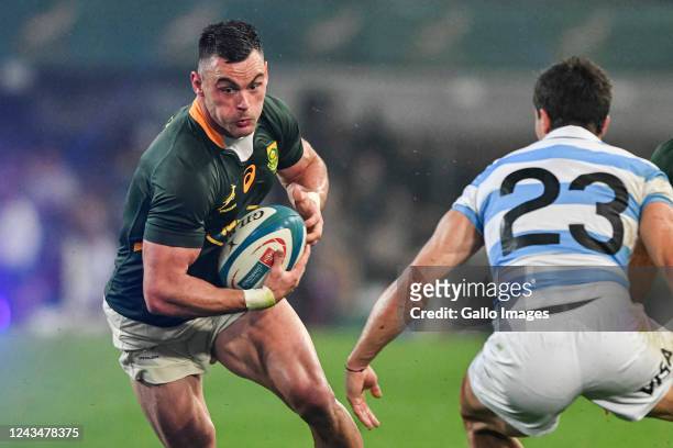 Jesse Kriel of South Africa runs with the ball during The Rugby Championship match between South Africa and Argentina at Hollywoodbets Kings Park on...