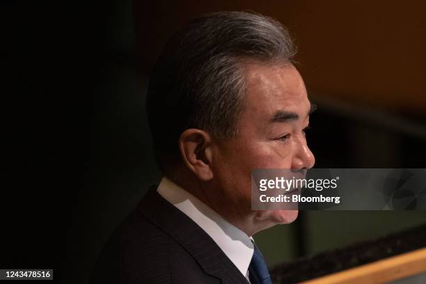 Wang Yi, China's foreign minister, speaks during the United Nations General Assembly in New York, US, on Saturday, Sept. 24, 2022. Speaking at the...