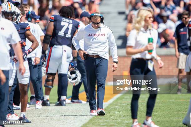 Head coach Bryan Harsin of the Auburn Tigers during the first half of their game against the Missouri Tigers at Jordan-Hare Stadium on September 24,...