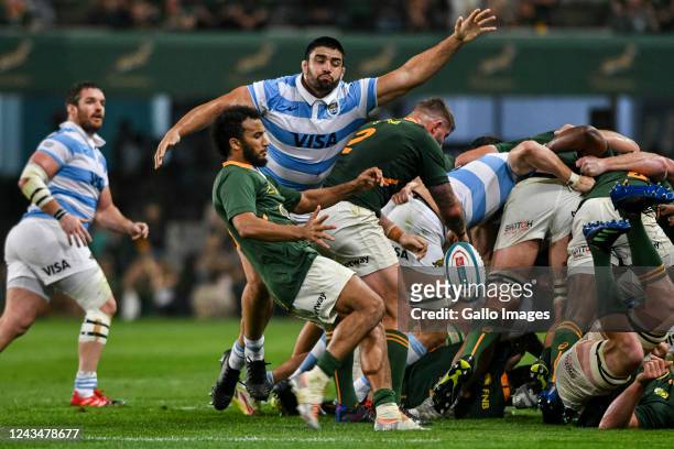 Jaden Hendrikse of South Africa kicks the ball from the ruck during The Rugby Championship match between South Africa and Argentina at Hollywoodbets...