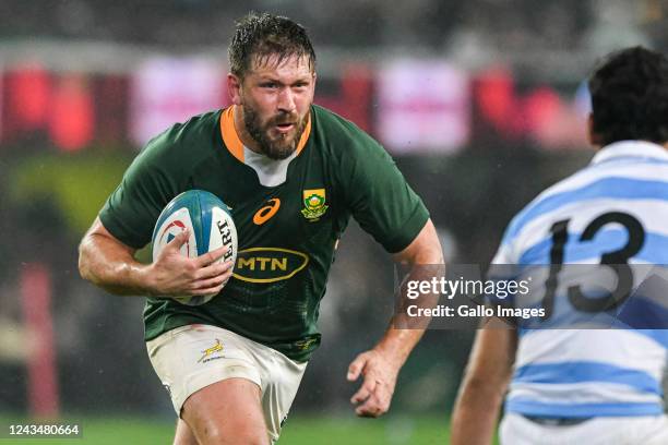 Frans Steyn of South Africa handles the ball during The Rugby Championship match between South Africa and Argentina at Hollywoodbets Kings Park on...