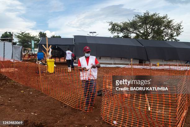 Members of Doctors without borders NGO set up an Ebola treatment isolation unit at the Mubende regional referral hospital in Uganda on September 24,...