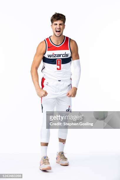 Deni Avdija of the Washington Wizards poses for a portrait during NBA Media Day on September 23, 2022 at Entertainment and Sports Arena in...