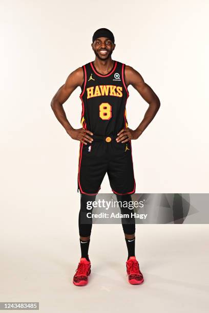 Justin Holiday of the Atlanta Hawks poses for a portrait during NBA Media Day on September 23, 2022 at PC&E Studio in Atlanta, Georgia. NOTE TO USER:...