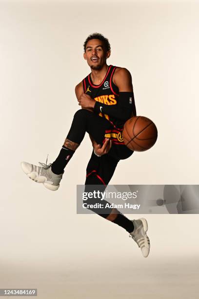 Trae Young of the Atlanta Hawks poses for a portrait during NBA Media Day on September 23, 2022 at PC&E Studio in Atlanta, Georgia. NOTE TO USER:...